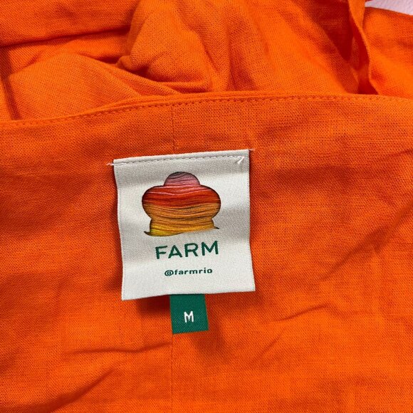 NWOT Farm Rio Orange Bow Linen Crop Top Square Neck Sleeveless Statement Tank M - Picture 12 of 16